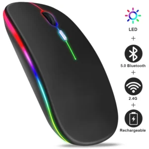 Mouse Sem Fio Bluetooth RGB Recarregável Gamer 3600DPI